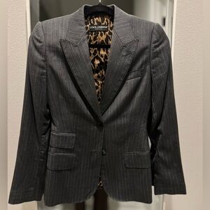 Dolce & Gabbana Wool Black Blazer with Leopard Print Interior